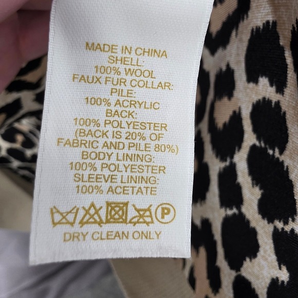 Kate Spade Briella Wool Blend Belted Coat Faux Fur Collar Leopard Lined Winter - Picture 7 of 11